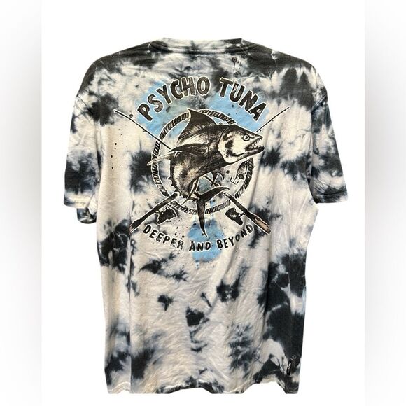 NWOT Psycho Tuna Black White Tie Dye Short Sleeve Graphic Tee Shirt Deep Sea - M - Picture 1 of 6